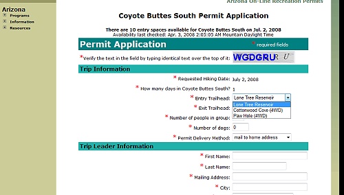 South Coyote Buttes Permit