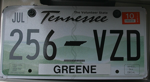 Licence Plate Tennessee
