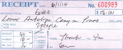 Lower Antelope Canyon Receipt Lower Antelope Canyon Receipt