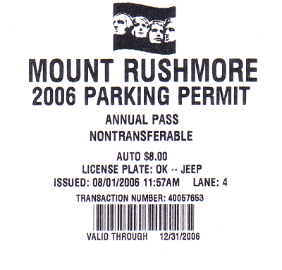 Mount Rushmore Parking Permit Mount Rushmore Parking Permit