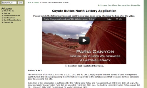 North Coyote Buttes Permit Lottery Appication
