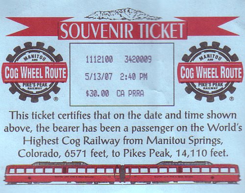 Pikes Peak Souvenir Ticket