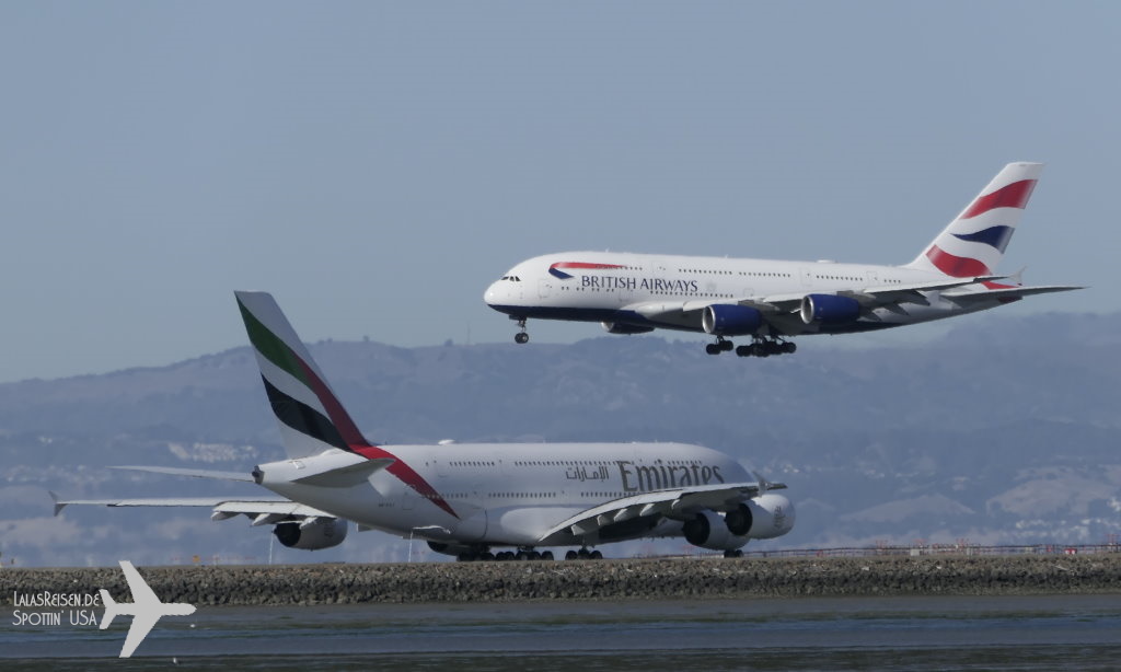 British Airways - Airbus A380-841 - G-XLEA - Emirates - Airbus A380-842 - A6-EVJ