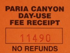 Paria Canyon Day-Use Fee Receipt