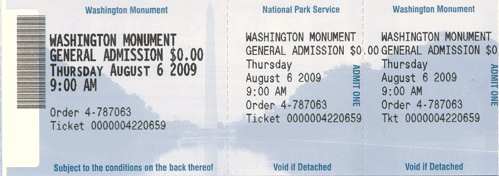Washington Monument Ticket Washington Monument Ticket