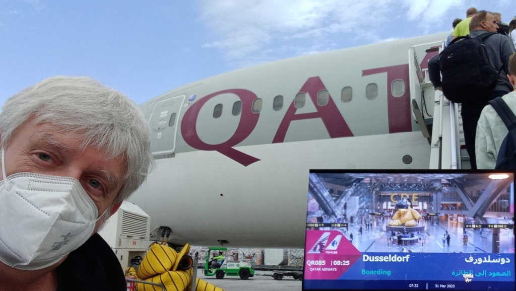 31.03.2023 - Qatar Airways - Boeing 787-8 Dreamliner - A7-BCM - Doha - Düsseldorf - QR085 - 26H/Exit Seat - 6:04 Std.