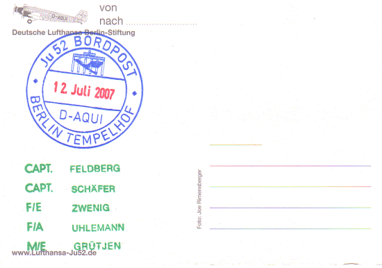 JU 52 - Bordpostkarte JU 52 - Bordpostkarte