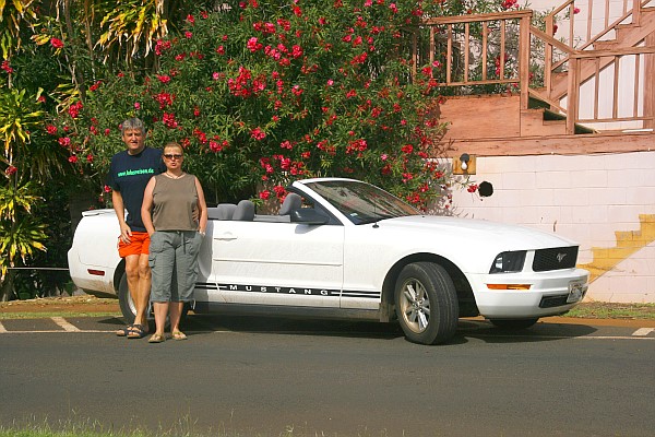 Unser Auto auf Maui - ein weisser Mustang