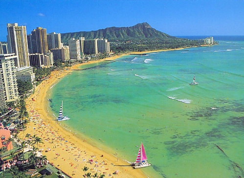 Wenn man im Royal Hawaiian Hotel wohnt, kann man schwimmen, wie auf der Postkarte gut zu erkennen ist.