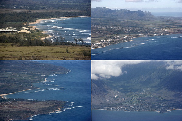 Start in Kauai - links sitzend. Rechts unten ein Teil der Westkste von Oahu.