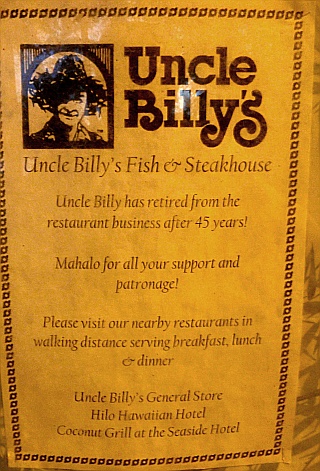 Uncle Billy's Fish & Steakhouse - leider geschlossen Uncle Billy's Fish & Steakhouse - leider geschlossen
