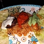 5.6.2017<br />THE THREE PHARAOHS $29 im The Raven Bistro in Jasper<br />Beef tenderloin with harissa, chicken with mint cilantro yogurt and lamb chevapcici with lemon tahini yogurt on a bed of jewelled Israeli couscous. Served with grilled pita.