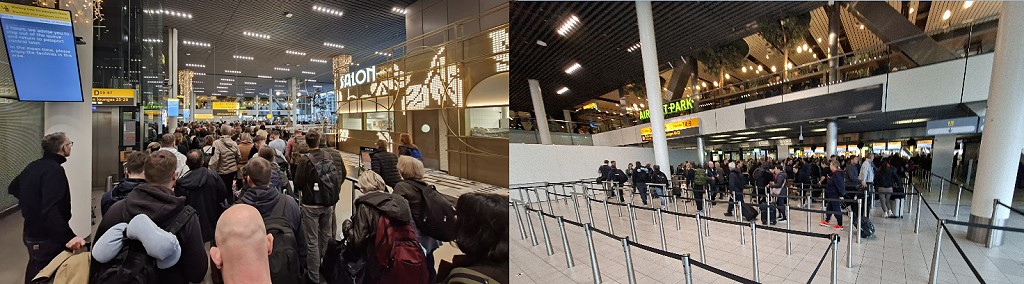 Warteschlange zur Passkontrolle am AMS